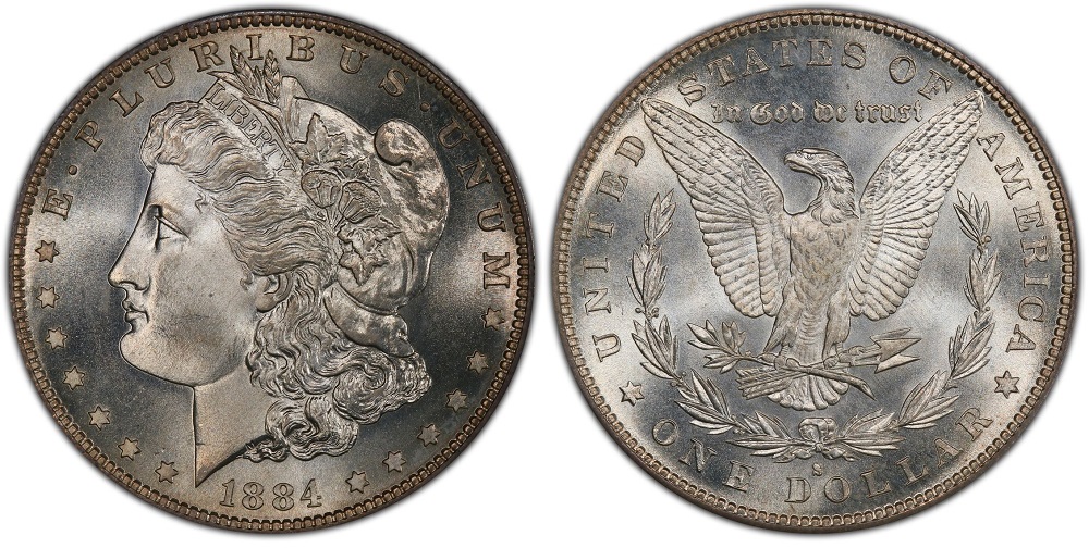 1884 Morgan Silver Dollar obverse and reverse showing Lady Liberty portrait and eagle design