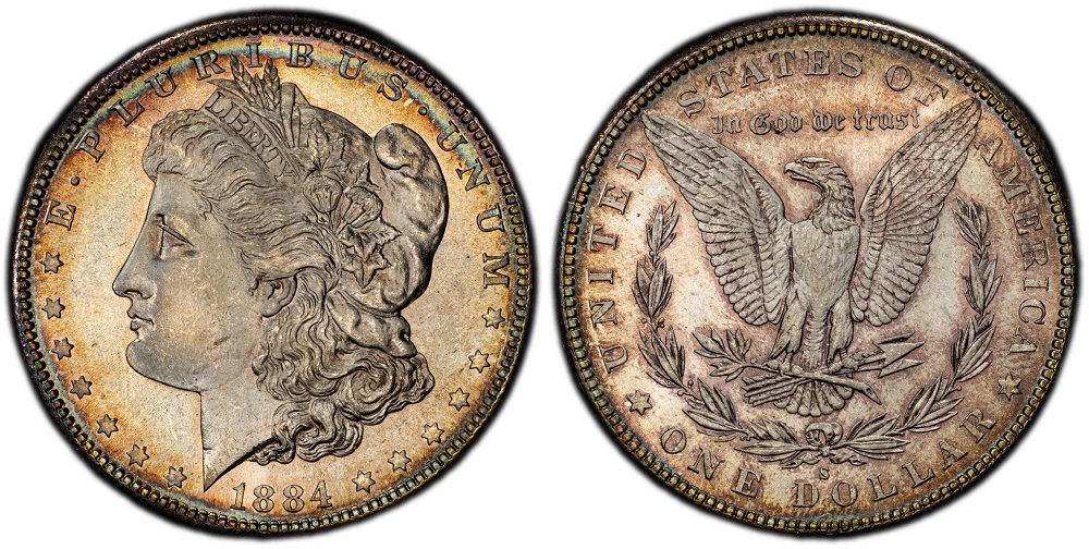 1884-S Morgan dollar reverse showing the San Francisco S mint mark — the key date rarity of the 1884 Morgan dollar series in high grades